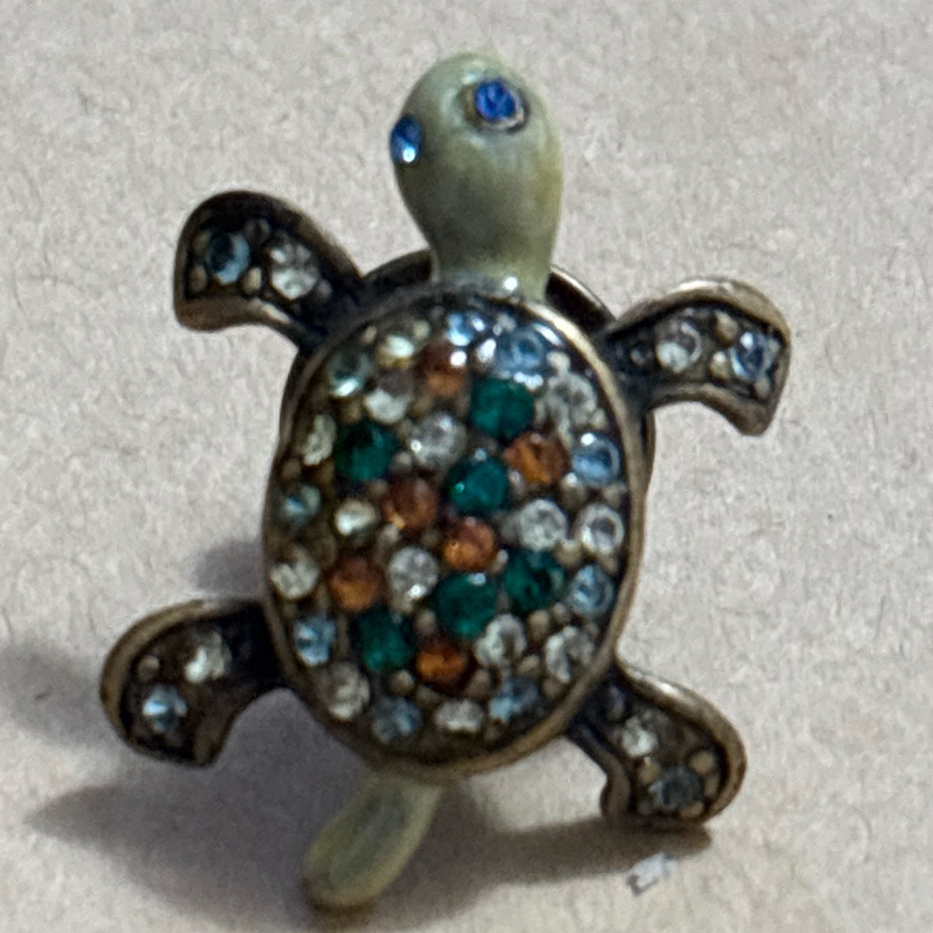 Elegant Turtle Brooch With Multicolor Crystals